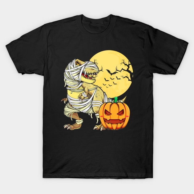 Dinosaur T-rex Pumpkin Mummy Boys Halloween Party T-Shirt by eylaaadamf